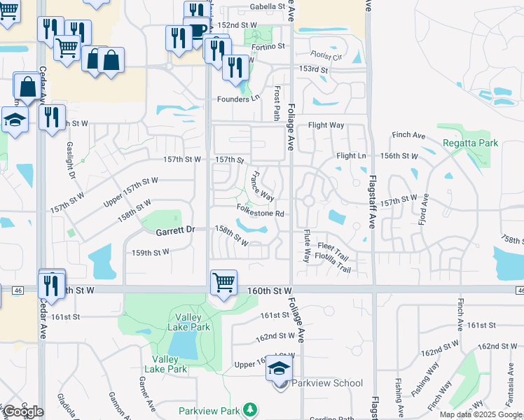 map of restaurants, bars, coffee shops, grocery stores, and more near 6817 Folkestone Road in Apple Valley