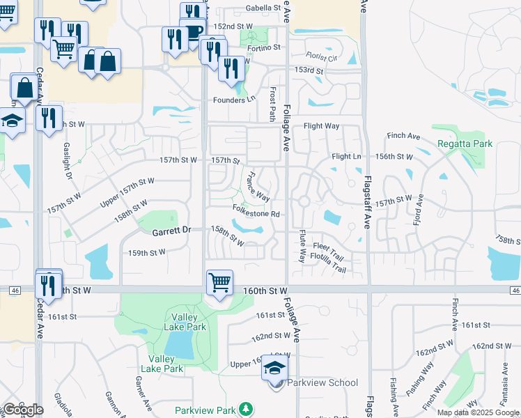 map of restaurants, bars, coffee shops, grocery stores, and more near 6817 Folkestone Road in Apple Valley