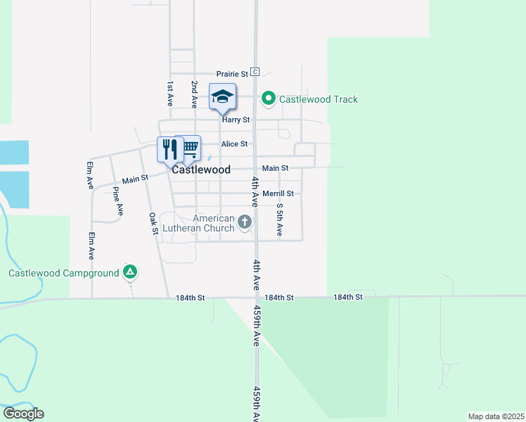 map of restaurants, bars, coffee shops, grocery stores, and more near 207-317 S 5th Ave in Castlewood