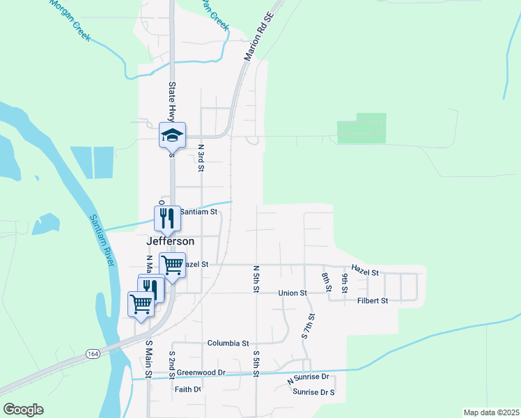 map of restaurants, bars, coffee shops, grocery stores, and more near 543 Elm Street in Jefferson