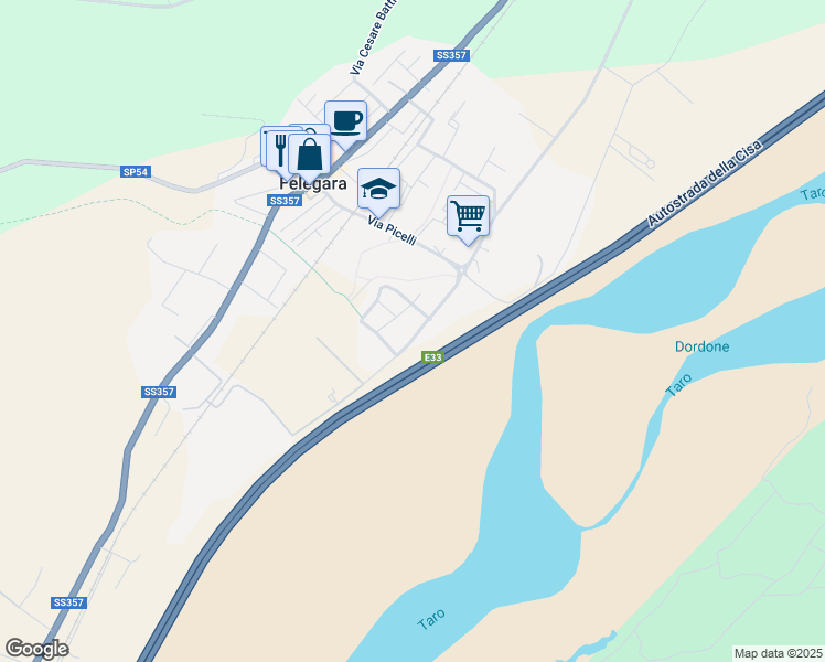 map of restaurants, bars, coffee shops, grocery stores, and more near 28 Via Dordone in Felegara