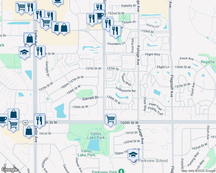 map of restaurants, bars, coffee shops, grocery stores, and more near 6887 Folkestone Road in Apple Valley