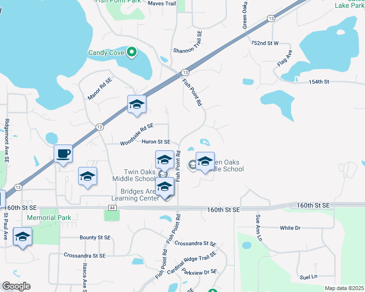 map of restaurants, bars, coffee shops, grocery stores, and more near 15739 Fish Point Road in Prior Lake