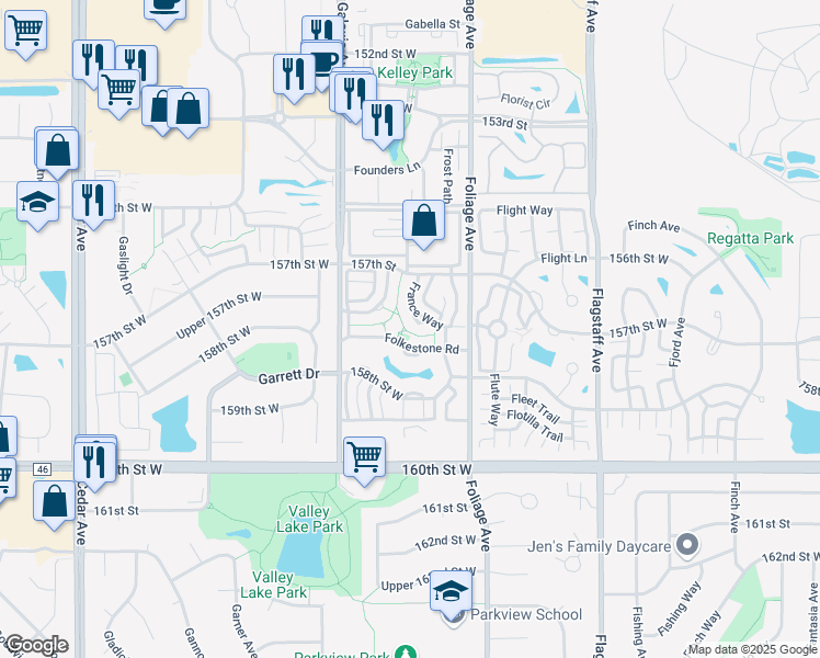 map of restaurants, bars, coffee shops, grocery stores, and more near 15744 Fremont Way in Apple Valley