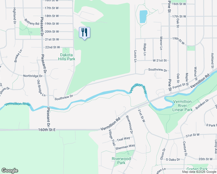 map of restaurants, bars, coffee shops, grocery stores, and more near 1171 Southview Drive in Hastings