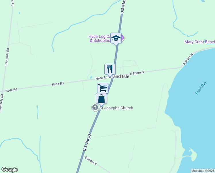 map of restaurants, bars, coffee shops, grocery stores, and more near 203 U.S. 2 in Grand Isle