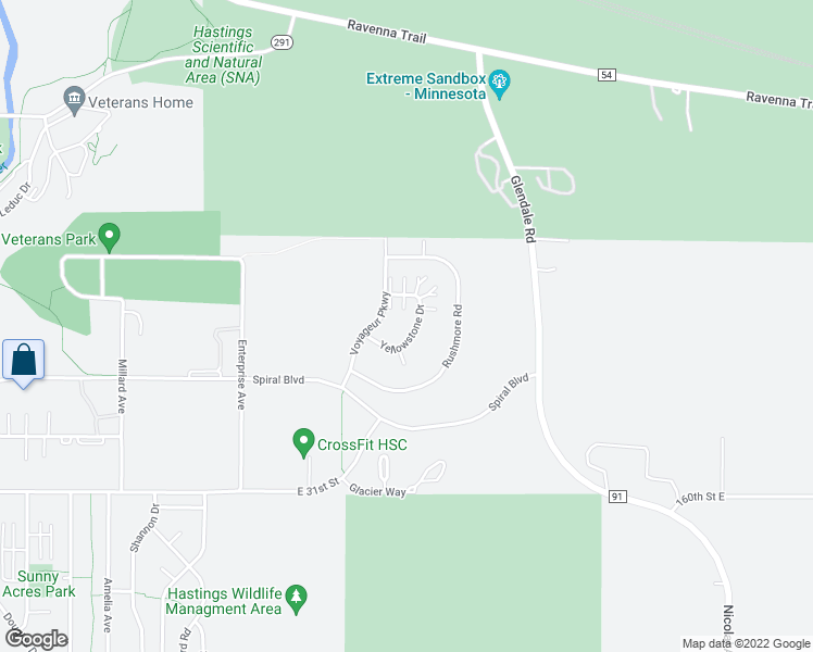 map of restaurants, bars, coffee shops, grocery stores, and more near 2487 Yellowstone Drive in Hastings