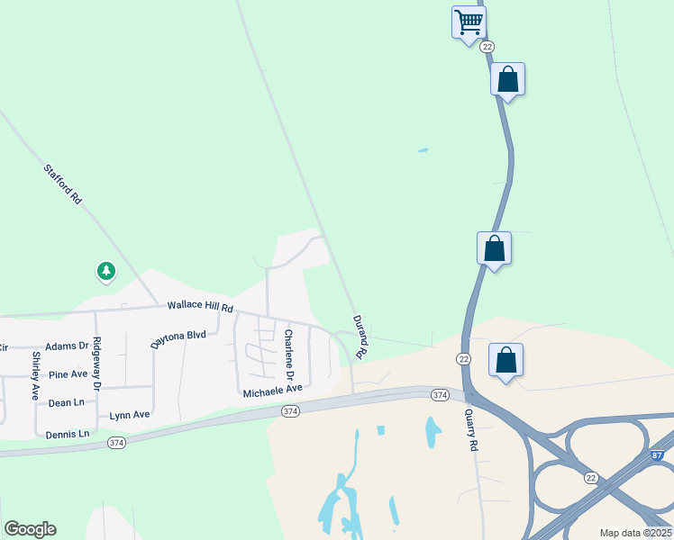 map of restaurants, bars, coffee shops, grocery stores, and more near 249 Durand Road in Plattsburgh