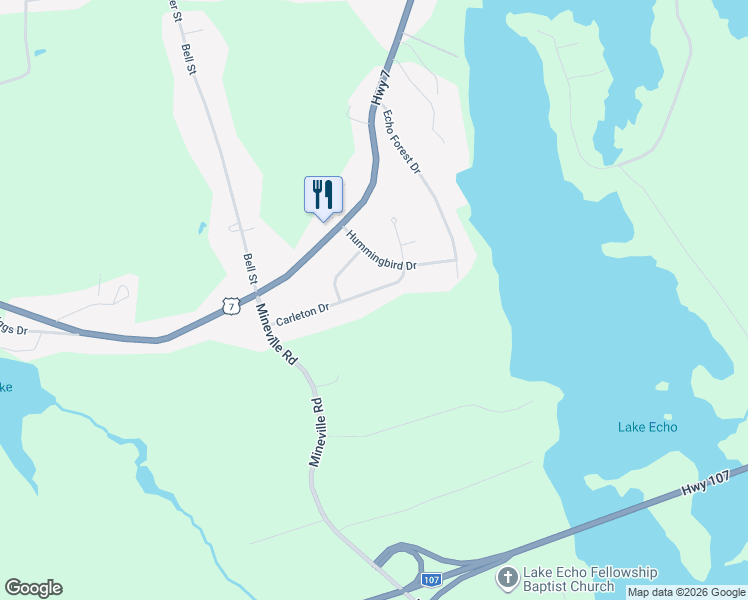 map of restaurants, bars, coffee shops, grocery stores, and more near 77 Carleton Drive in Lake Echo