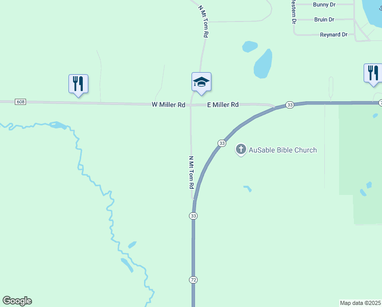 map of restaurants, bars, coffee shops, grocery stores, and more near North Mount Tom Road in Mio