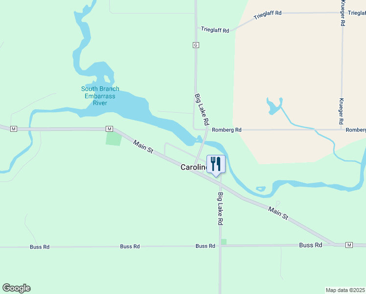 map of restaurants, bars, coffee shops, grocery stores, and more near W12782 Elm Street in Caroline