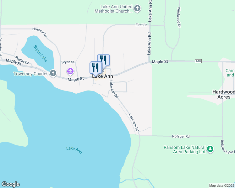map of restaurants, bars, coffee shops, grocery stores, and more near 19756-19832 Linwood Avenue in Lake Ann
