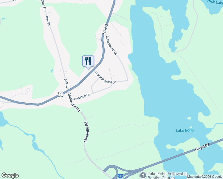 map of restaurants, bars, coffee shops, grocery stores, and more near 109 Lake Echo Drive in Lake Echo