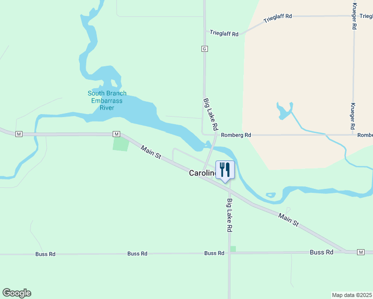 map of restaurants, bars, coffee shops, grocery stores, and more near W12782 Elm Street in Caroline