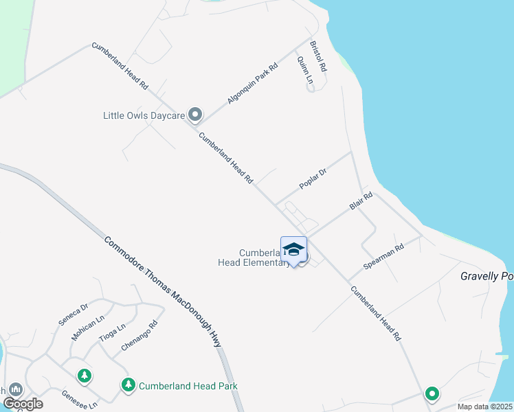 map of restaurants, bars, coffee shops, grocery stores, and more near 1233-1245 Cumberland Head Road in Plattsburgh