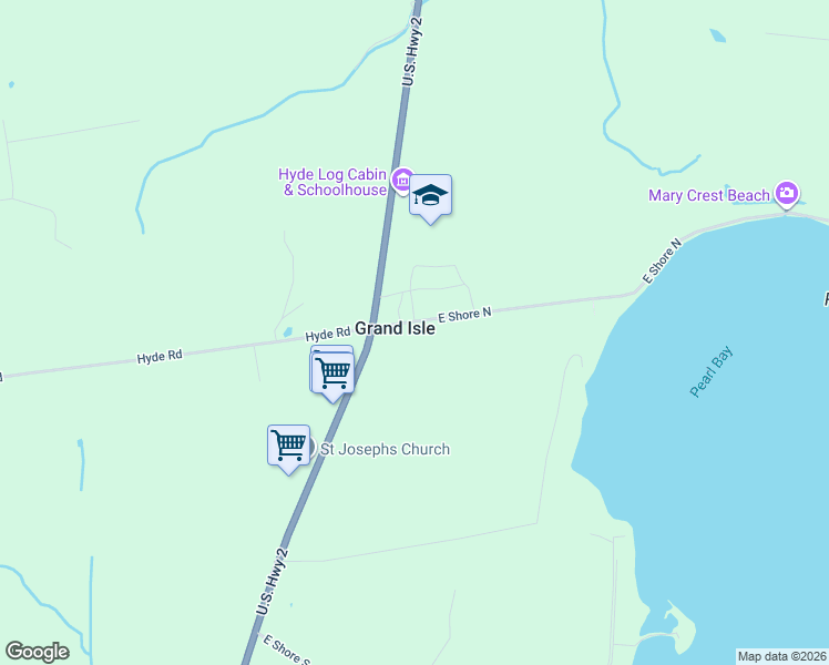 map of restaurants, bars, coffee shops, grocery stores, and more near 6 East Shore North in Grand Isle