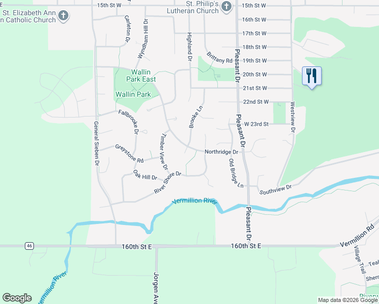 map of restaurants, bars, coffee shops, grocery stores, and more near 2501 Brooke Place in Hastings