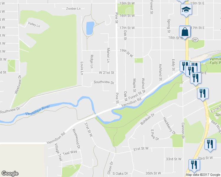 map of restaurants, bars, coffee shops, grocery stores, and more near 2471 Southview Court in Hastings