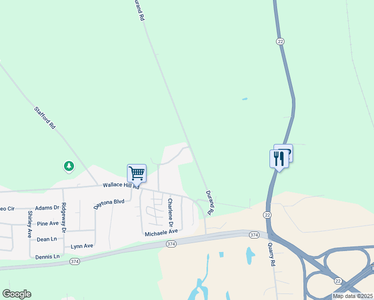 map of restaurants, bars, coffee shops, grocery stores, and more near 249 Durand Rd in Plattsburgh