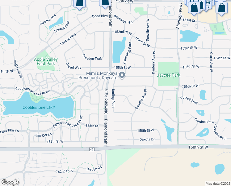 map of restaurants, bars, coffee shops, grocery stores, and more near 4451 Upper 156th Street West in Rosemount