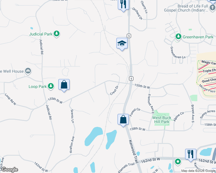 map of restaurants, bars, coffee shops, grocery stores, and more near 15507 Crest Drive in Burnsville