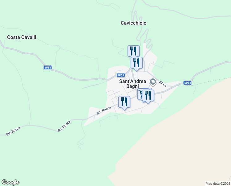map of restaurants, bars, coffee shops, grocery stores, and more near 6 Via Don Milani in Sant'Andrea Bagni