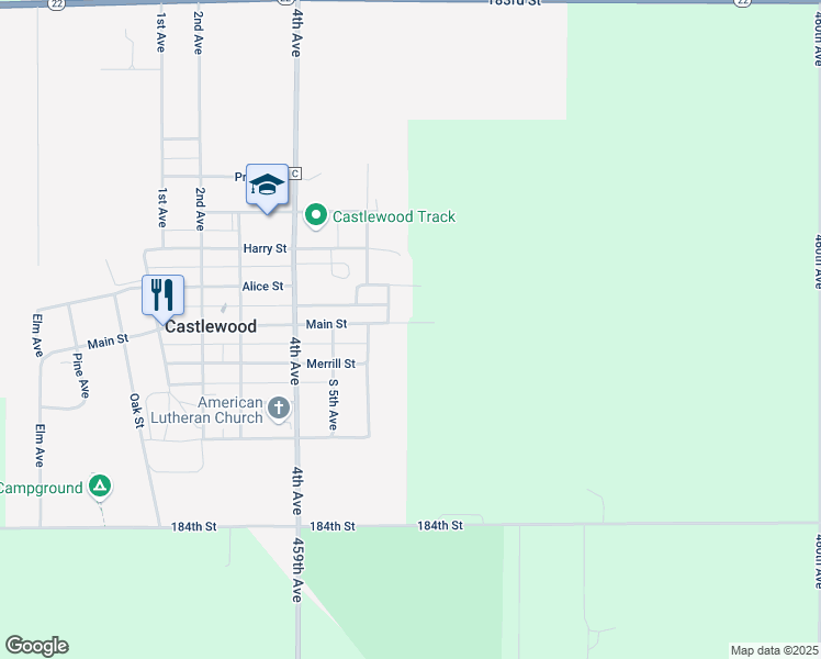 map of restaurants, bars, coffee shops, grocery stores, and more near 701-773 Main Street in Castlewood