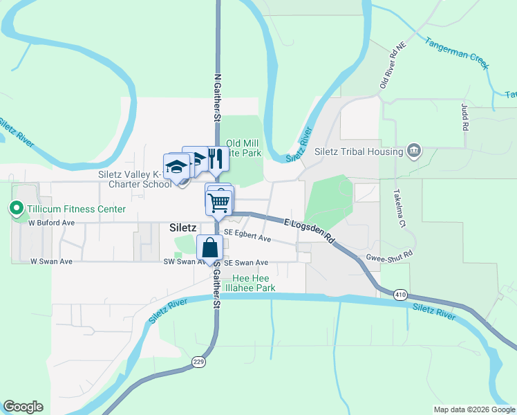 map of restaurants, bars, coffee shops, grocery stores, and more near 113-117 NE Palmer St in Siletz