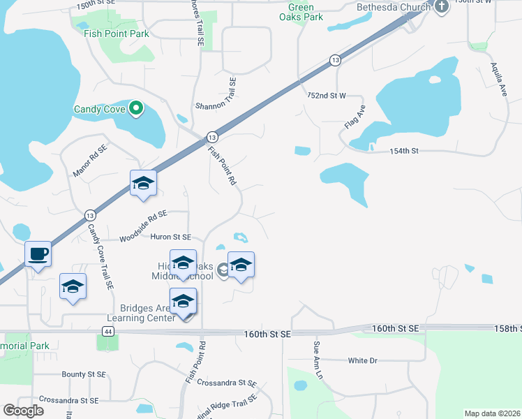 map of restaurants, bars, coffee shops, grocery stores, and more near 5891 Hidden Oaks Circle Southeast in Prior Lake