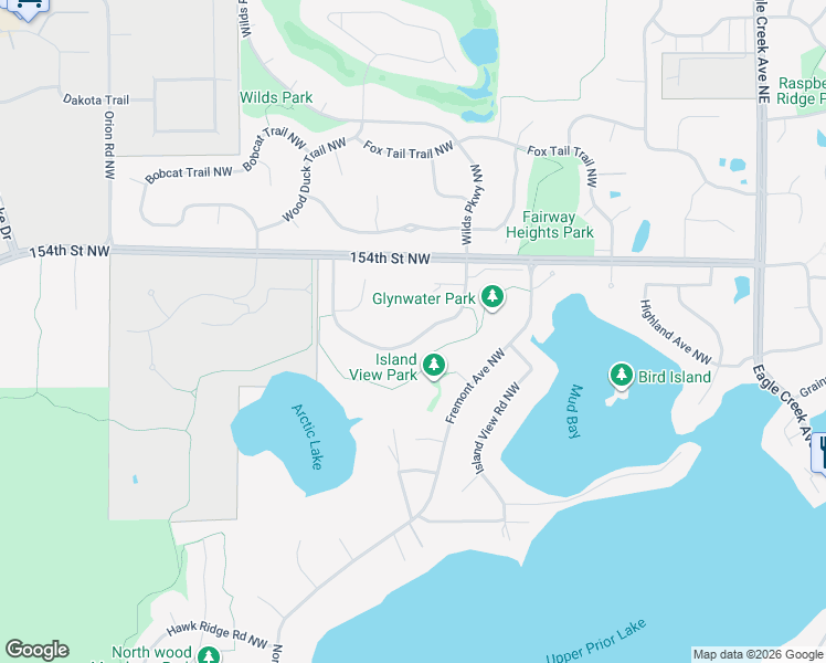 map of restaurants, bars, coffee shops, grocery stores, and more near 3390 Glynwater Trail NW in Prior Lake