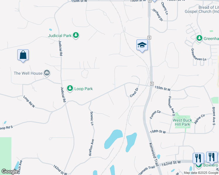 map of restaurants, bars, coffee shops, grocery stores, and more near 1916 West 155th Street in Burnsville