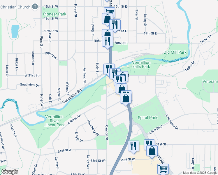 map of restaurants, bars, coffee shops, grocery stores, and more near 2295 Cannon Street in Hastings