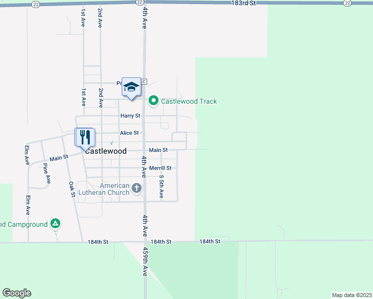 map of restaurants, bars, coffee shops, grocery stores, and more near 701 Main Street in Castlewood