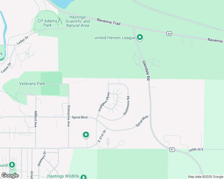 map of restaurants, bars, coffee shops, grocery stores, and more near 2449 Voyageur Parkway in Hastings