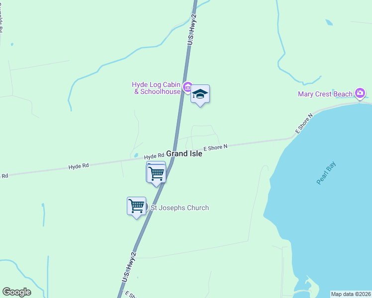 map of restaurants, bars, coffee shops, grocery stores, and more near 6 East Shore North in Grand Isle