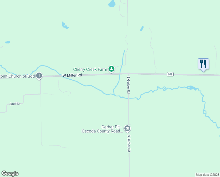 map of restaurants, bars, coffee shops, grocery stores, and more near 621 West Miller Road in Mio