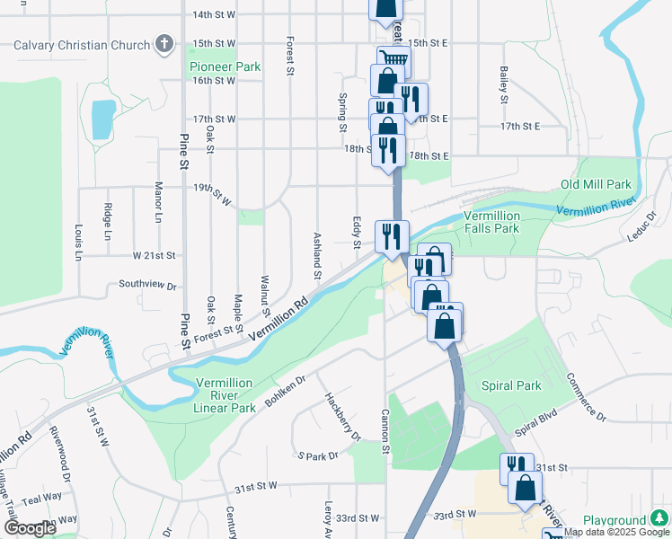 map of restaurants, bars, coffee shops, grocery stores, and more near 2007 Ashland Street in Hastings
