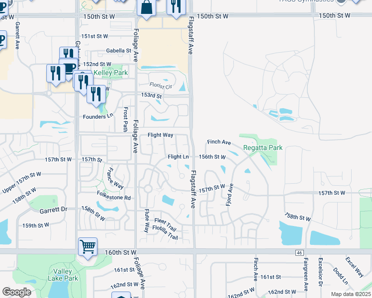 map of restaurants, bars, coffee shops, grocery stores, and more near 15565 Flight Way in Apple Valley