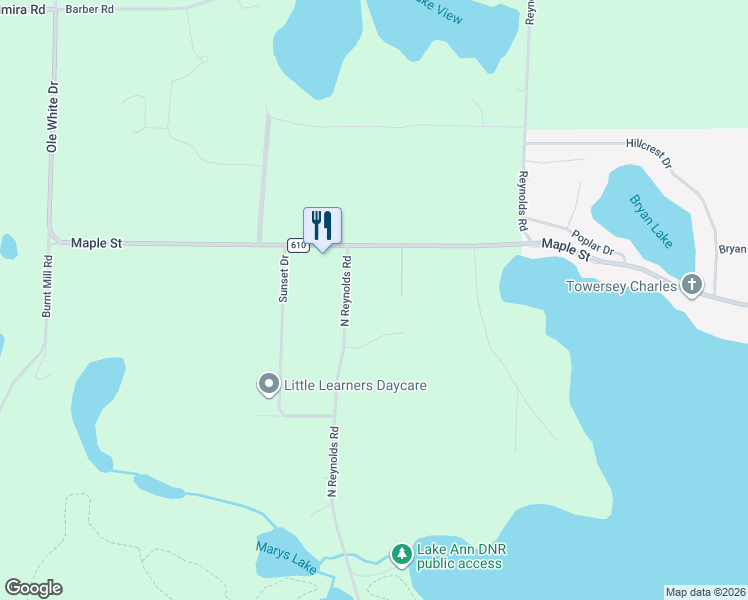 map of restaurants, bars, coffee shops, grocery stores, and more near 6300-6498 Bright Lane in Lake Ann