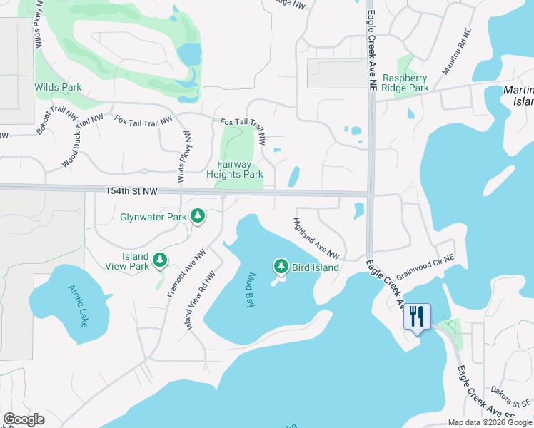 map of restaurants, bars, coffee shops, grocery stores, and more near 15586 Drake Circle Northwest in Prior Lake