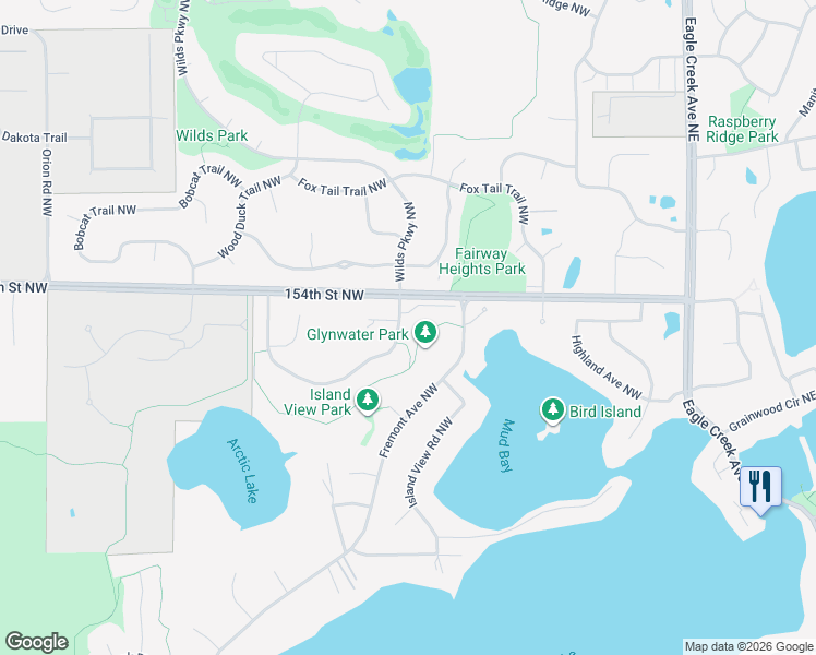 map of restaurants, bars, coffee shops, grocery stores, and more near 3451 Glynwater Trail Northwest in Prior Lake