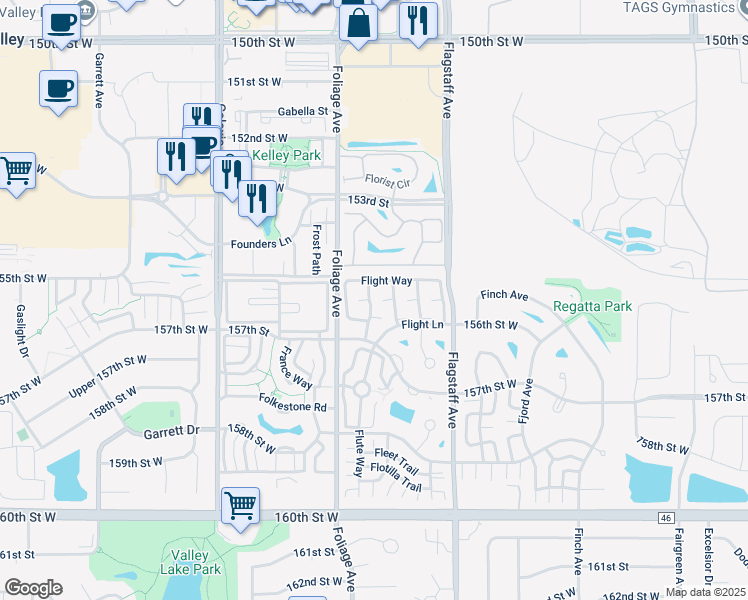 map of restaurants, bars, coffee shops, grocery stores, and more near 15548 Foghorn Lane in Apple Valley