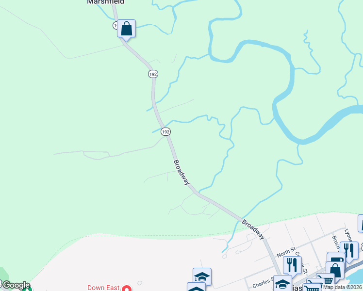 map of restaurants, bars, coffee shops, grocery stores, and more near 1 Northfield Road in Marshfield