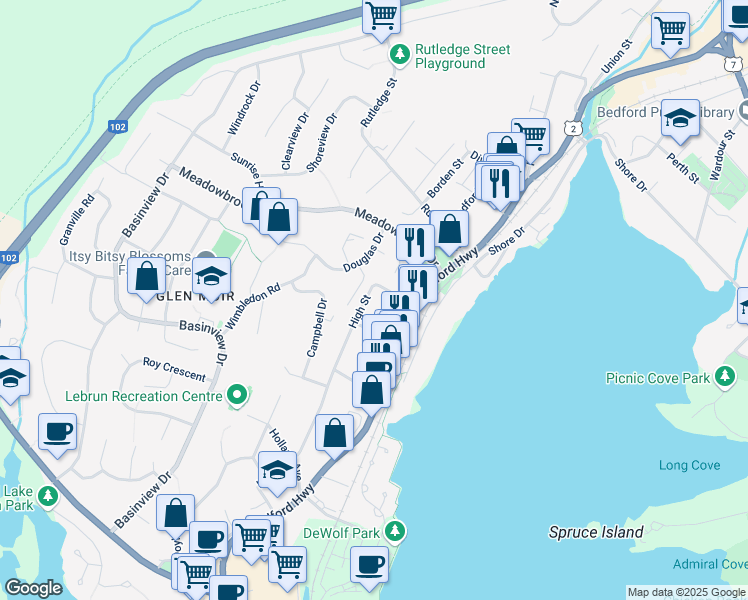 map of restaurants, bars, coffee shops, grocery stores, and more near 275 Bedford Street in Bedford