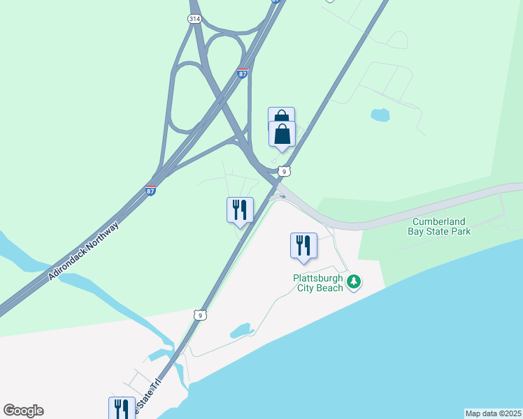 map of restaurants, bars, coffee shops, grocery stores, and more near 3694 U.S. 9 in Plattsburgh