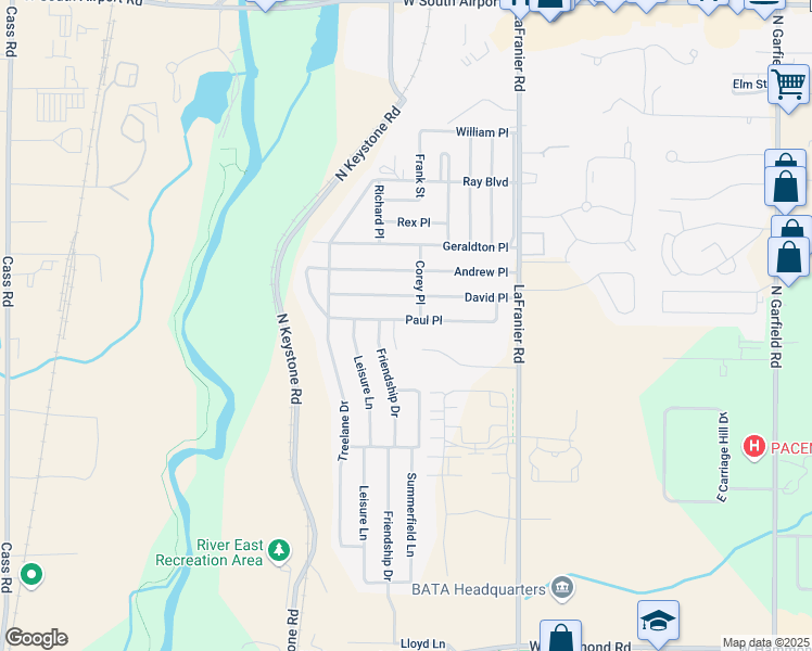 map of restaurants, bars, coffee shops, grocery stores, and more near 1650 Maylane in Traverse City