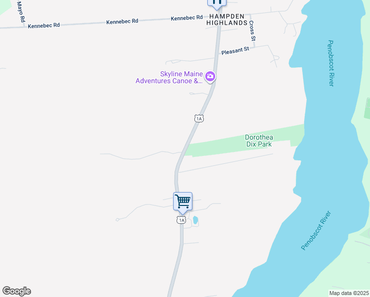 map of restaurants, bars, coffee shops, grocery stores, and more near 236 Main Road South in Hampden