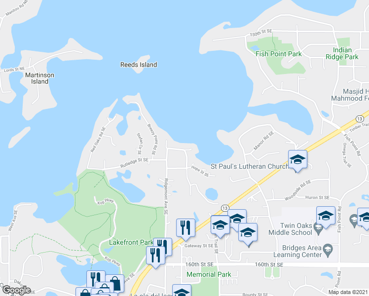 map of restaurants, bars, coffee shops, grocery stores, and more near 5080 Condon Street Southeast in Prior Lake