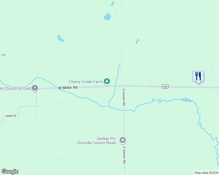 map of restaurants, bars, coffee shops, grocery stores, and more near 621 West Miller Road in Mio