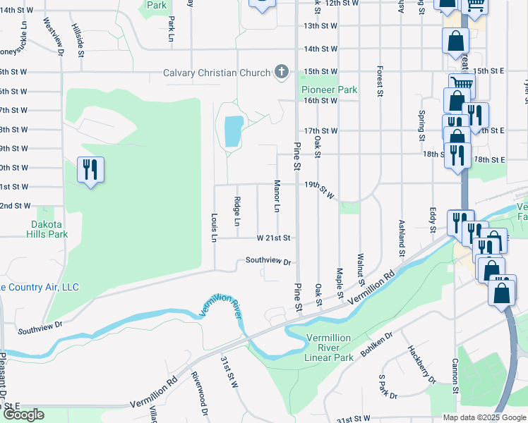 map of restaurants, bars, coffee shops, grocery stores, and more near 1921 Edgewood Lane in Hastings